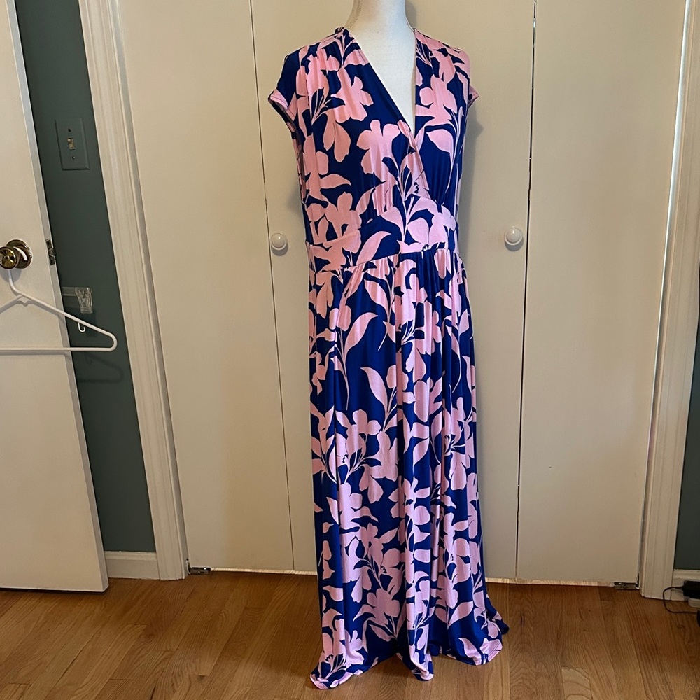 Boden V-Neck Maxi Dress w/pockets - Pink and Blue | NEW WITH TAGS